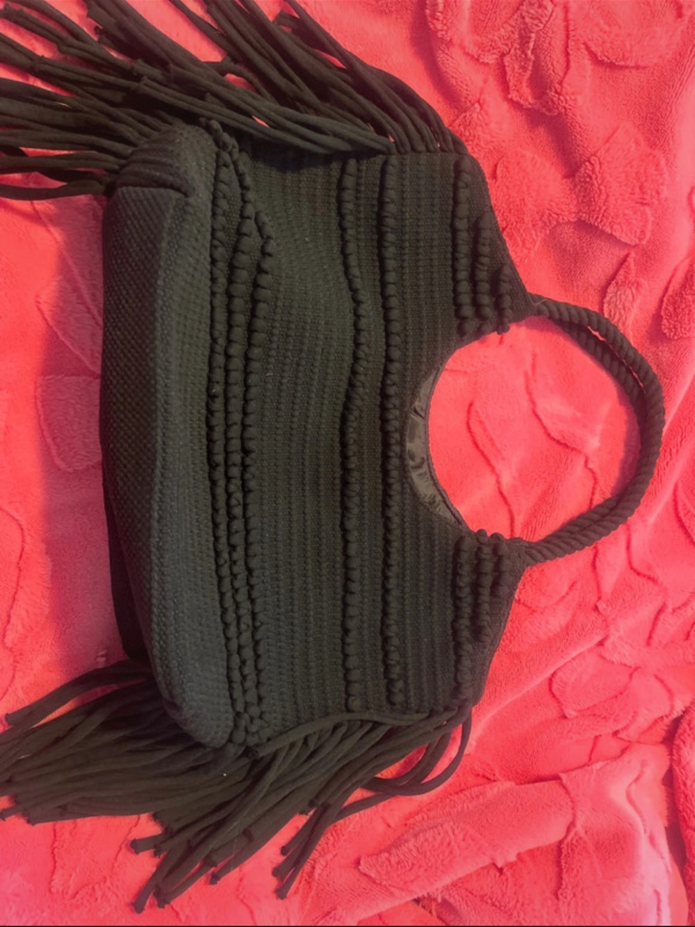 Black Fringe Crochet Tote/Beach Bag - Unbranded